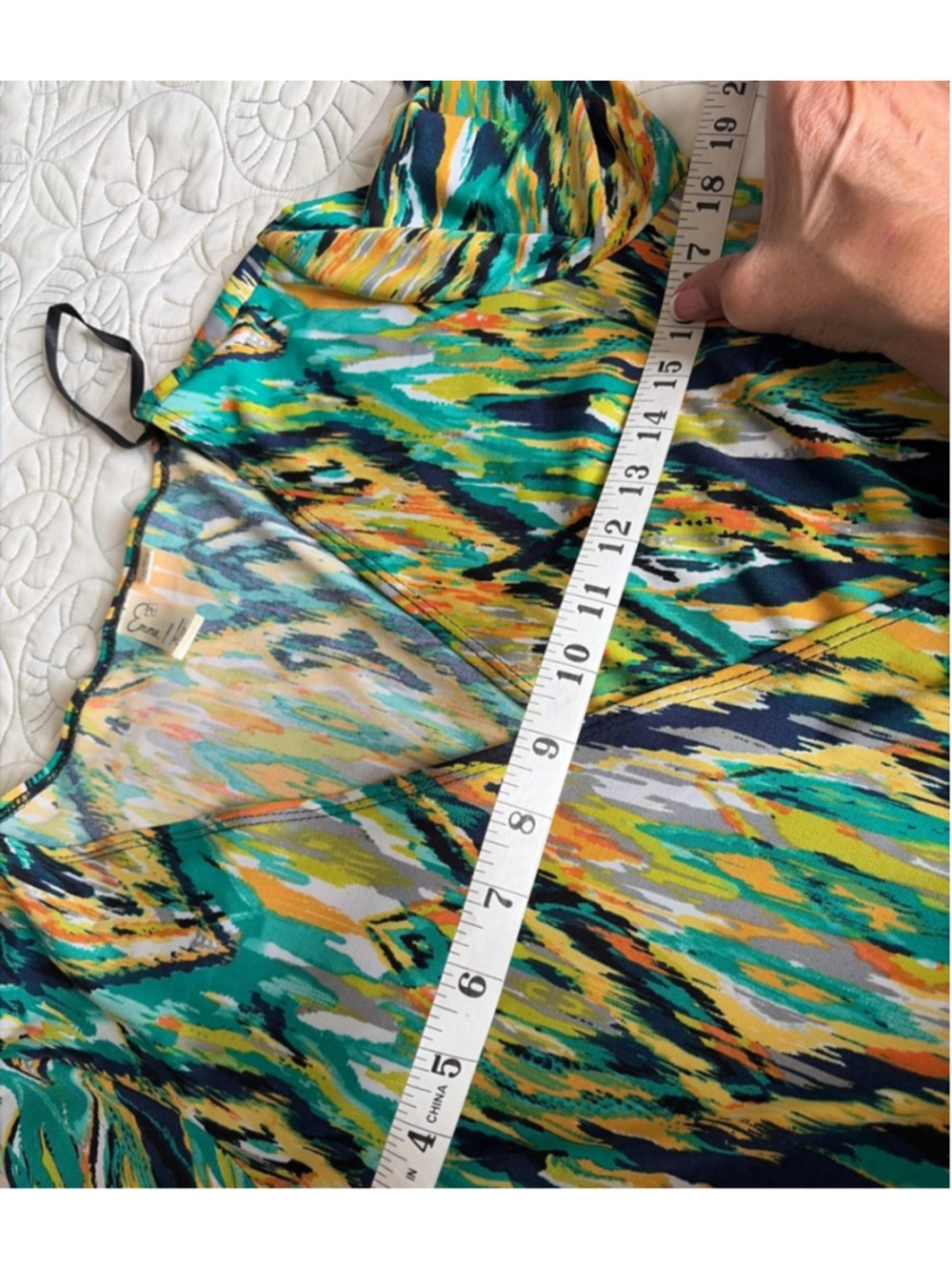 Women's Emma & Michele Green Yellow Abstract Long Sleeve Wrap Dress M #0061 - Picture 5 of 7